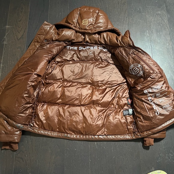 Aritzia Super Puff Puffer Jacket Brown Vegan Leather Women's Size SMALL - Picture 7 of 16
